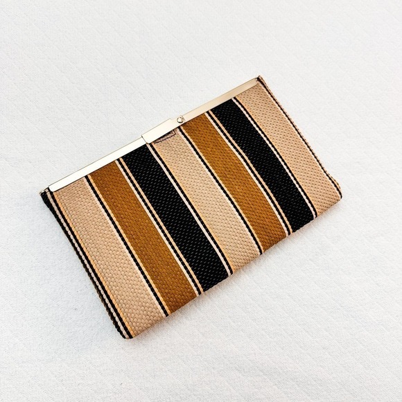 J. Crew Jute Striped Canvas Clutch Handbag Earthtones NWT - Picture 3 of 5